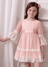Vestido Tul Puntitos Bordado Rosa